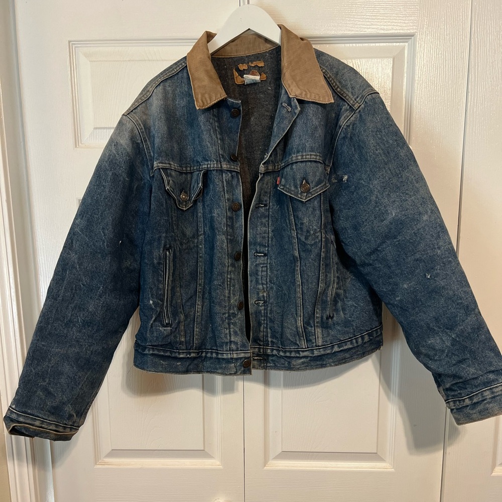 Vintage Denim Jacket with Corduroy Collar